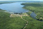 Arial photo of Kab Lake Lodge's campground located in Armstrong.